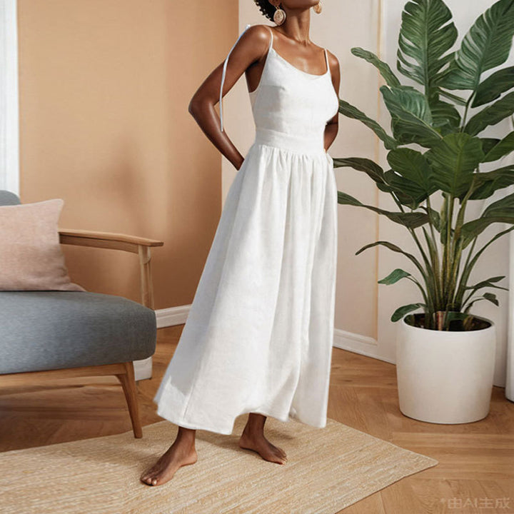 Robe longue en lin pour femmes avec décolleté en V profond et taille cintrée Levoire