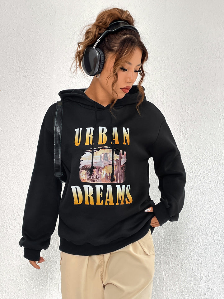 Hoodie surdimensionné pour femmes avec imprimé urbain et capuche Levoire