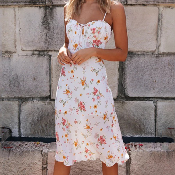 Robe midi florale ajustée pour femme avec une coupe slim et des fronces Levoire