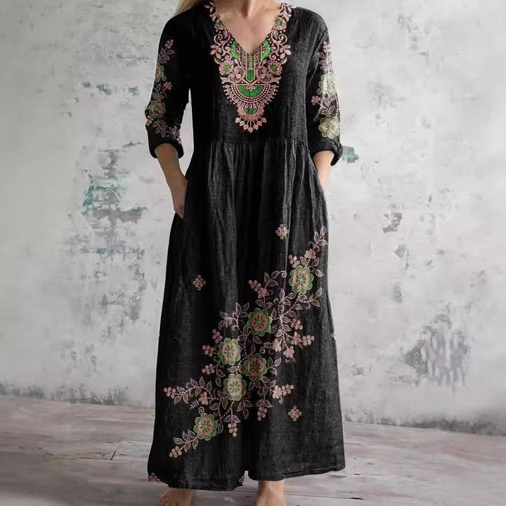 Levoire | Chic Print V-décolleté Robe Midi