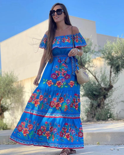 Levoire | Robe maxi fluide élégante imprimée Bleu