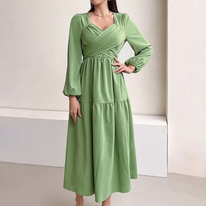 Robe midi pour femmes avec détail enveloppant et manches volumineuses Levoire
