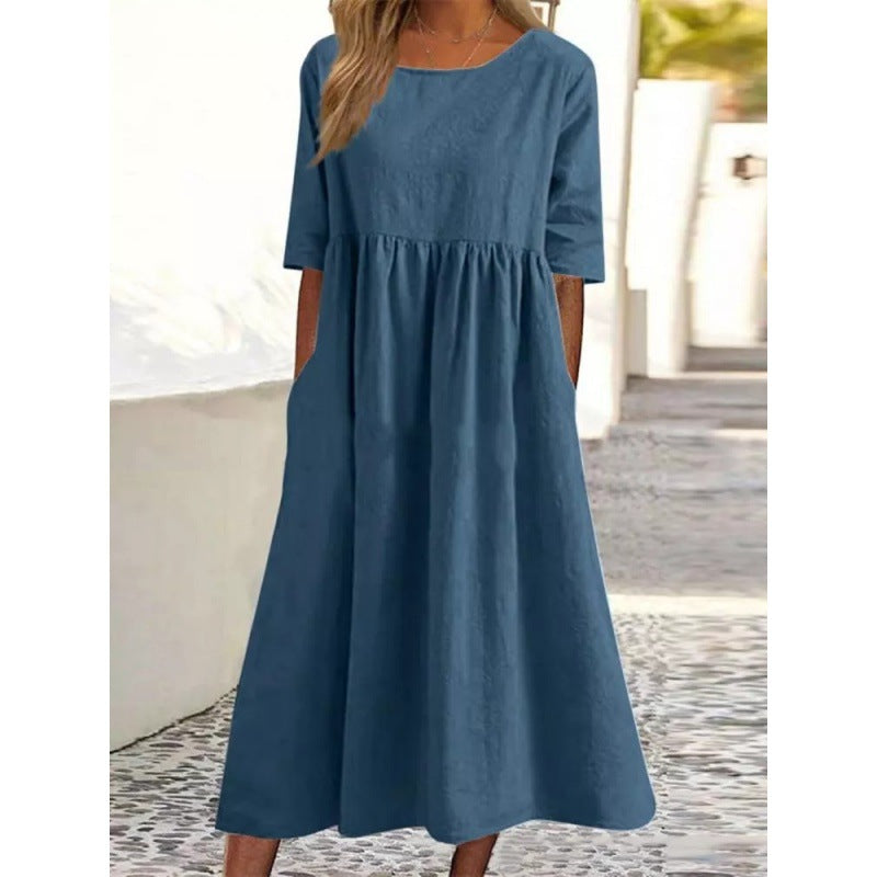 Levoire | Robe Longue Uni en Coton Lin sans Louer Pfauansininen