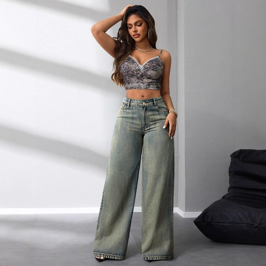 Jean large taille haute pour femmes au style vintage avec un look décontracté Levoire