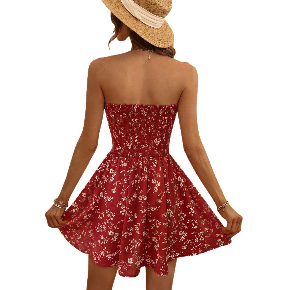 Robe Mini d'été pour Femmes avec Design Floral et Haut Élastique Levoire
