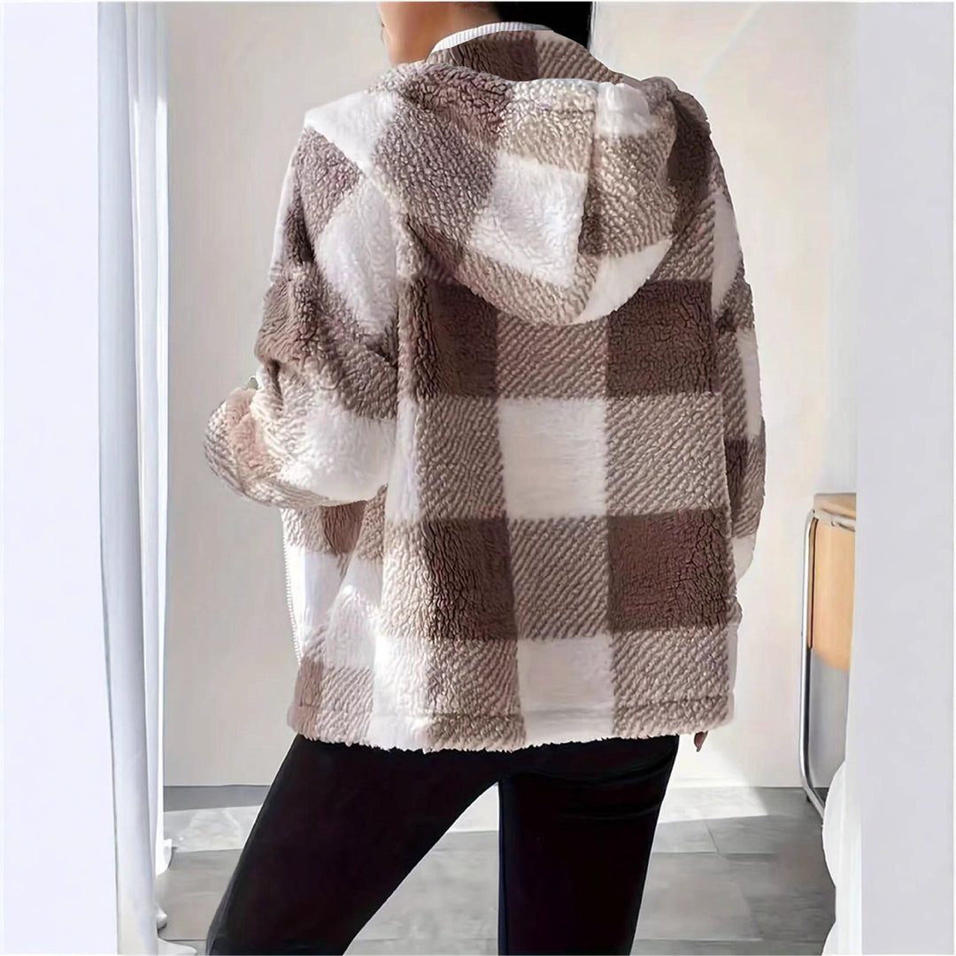 Veste de transition pour femmes en matériau teddy doux avec motif tartan Levoire