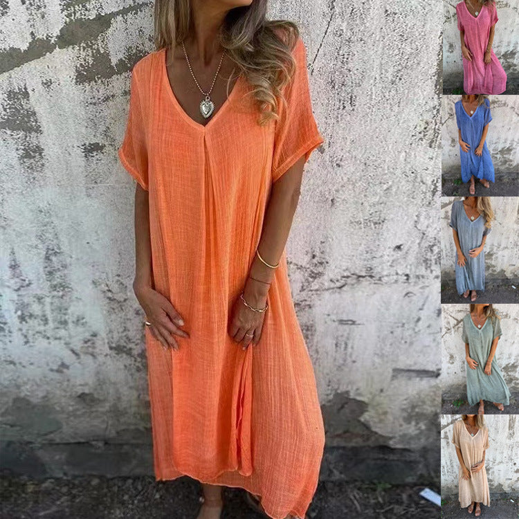 Levoire | Robe Élégante En Coton-Lin Orange