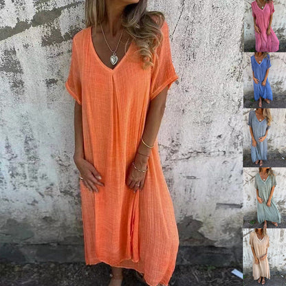 Levoire | Robe Élégante En Coton-Lin Orange