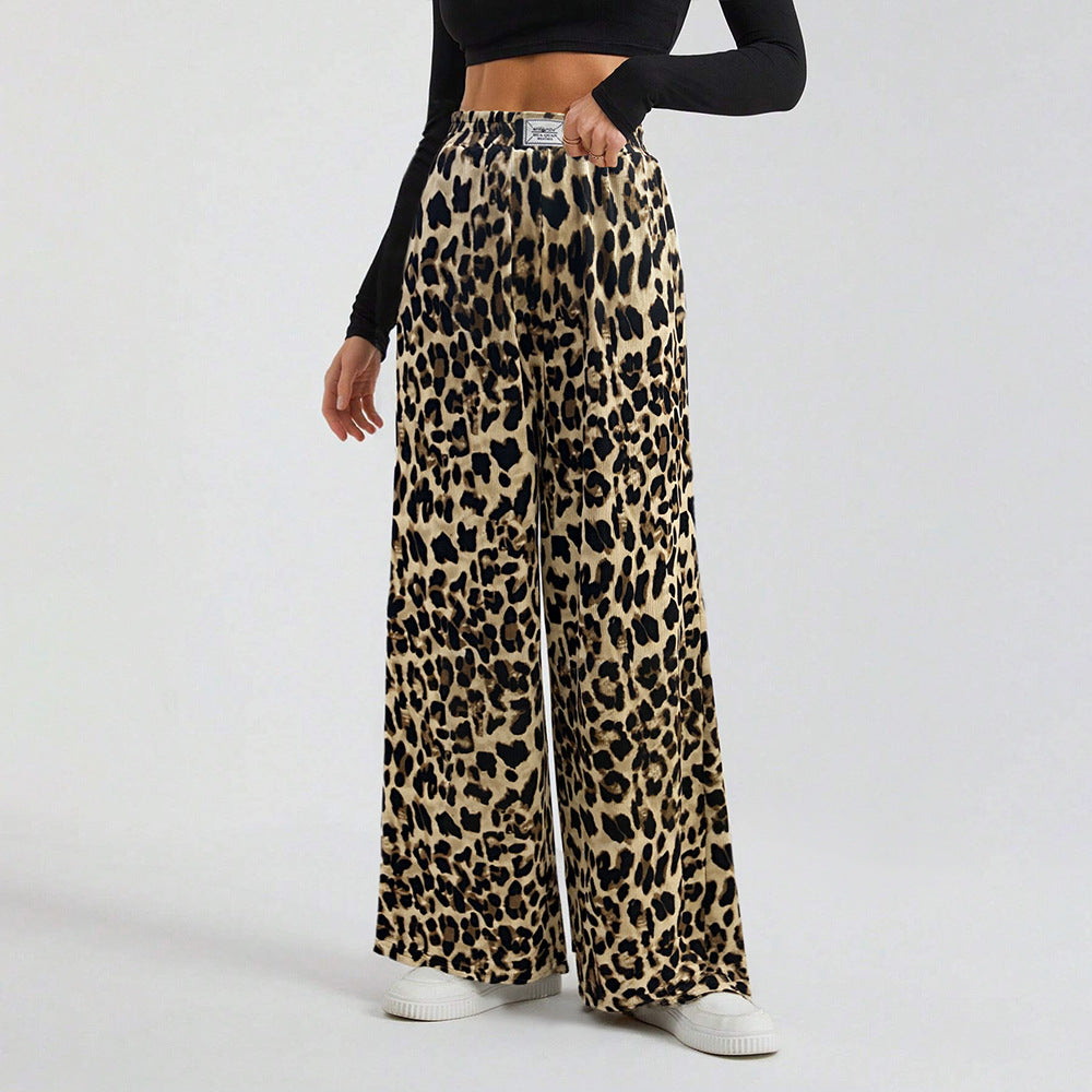 Pantalons palazzo larges pour femmes avec imprimé animal et ceinture élastique confortable Levoire