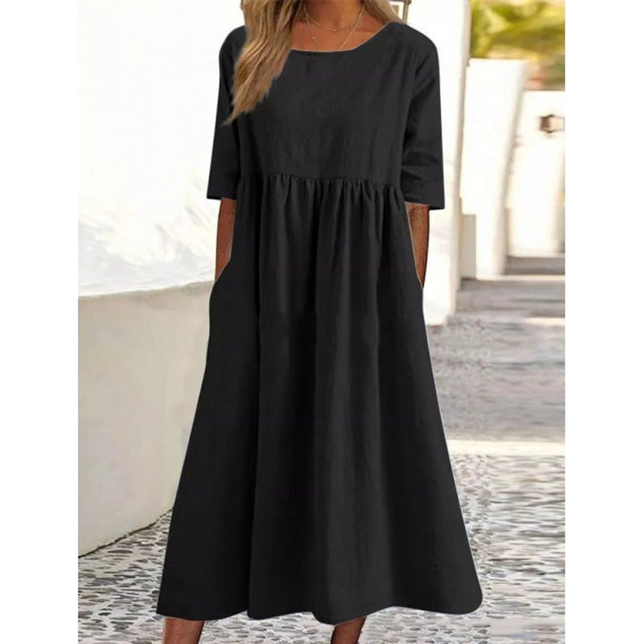 Levoire | Robe Longue Uni en Coton Lin sans Louer noir