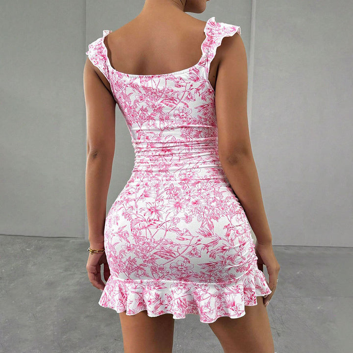 Robe mini pour femmes avec motif floral et design de volants féminin Levoire