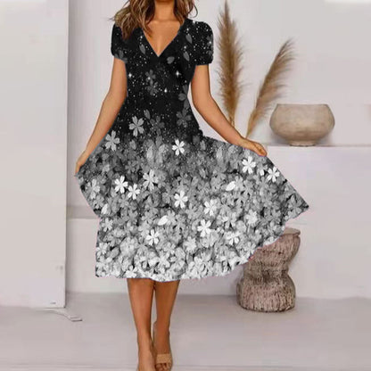 Levoire | Élégant Imprimé Fleur Mode Robe A-ligne Gris