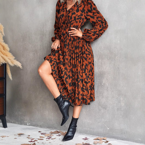 Robe Midi Femme avec Décolleté en V Élégant et Manches Volumineuses Levoire