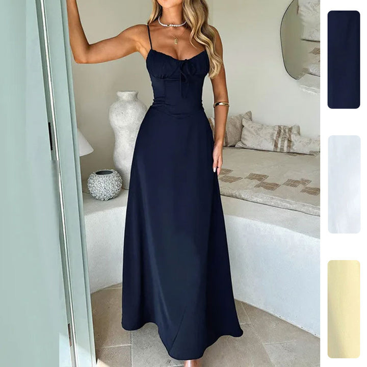 Robe maxi pour femme avec des bretelles spaghetti ajustables et un joli ruche Levoire