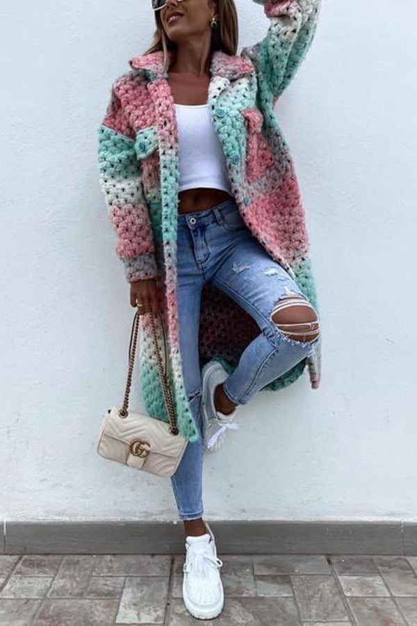 manteau en tricot épais pour femmes avec design de patchwork coloré Levoire
