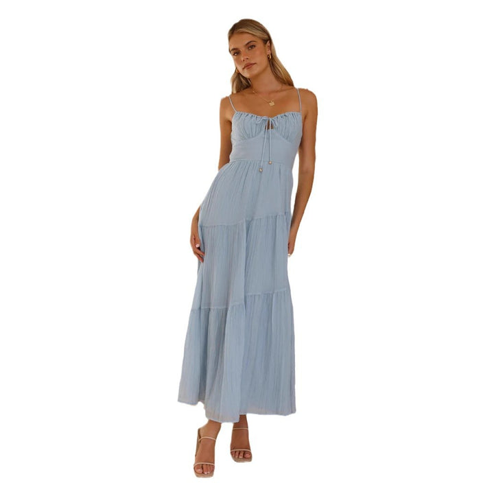 Robe Maxi Swing pour femmes avec lacets décoratifs et volants Levoire