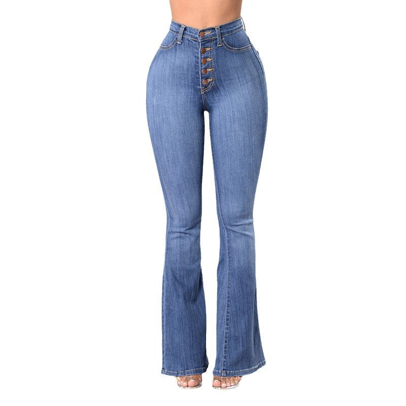 Jeans évasés taille haute pour femmes avec boutons décoratifs Levoire