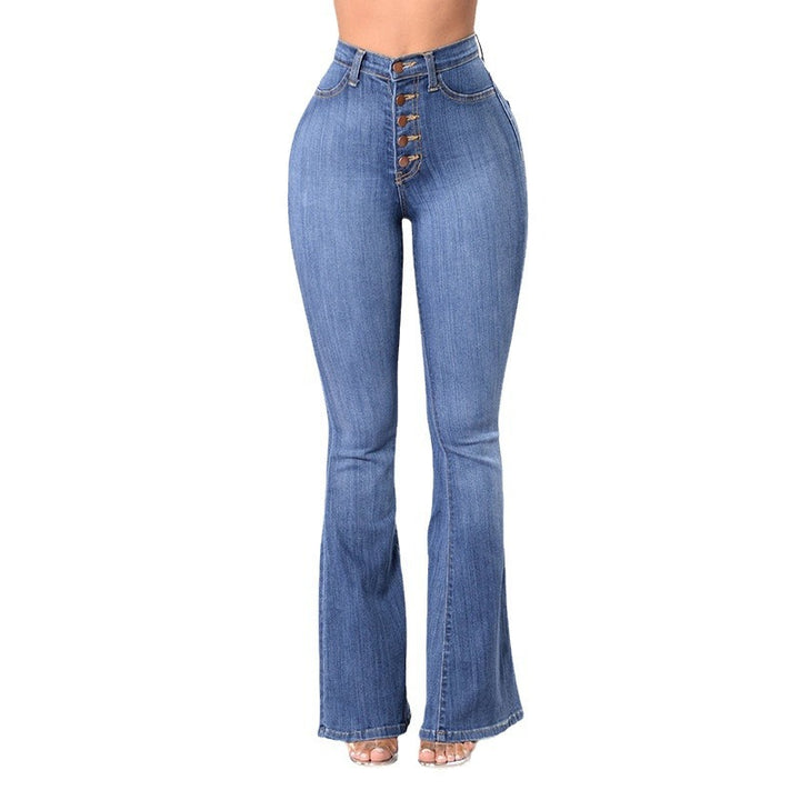 Jeans évasés taille haute pour femmes avec boutons décoratifs Levoire