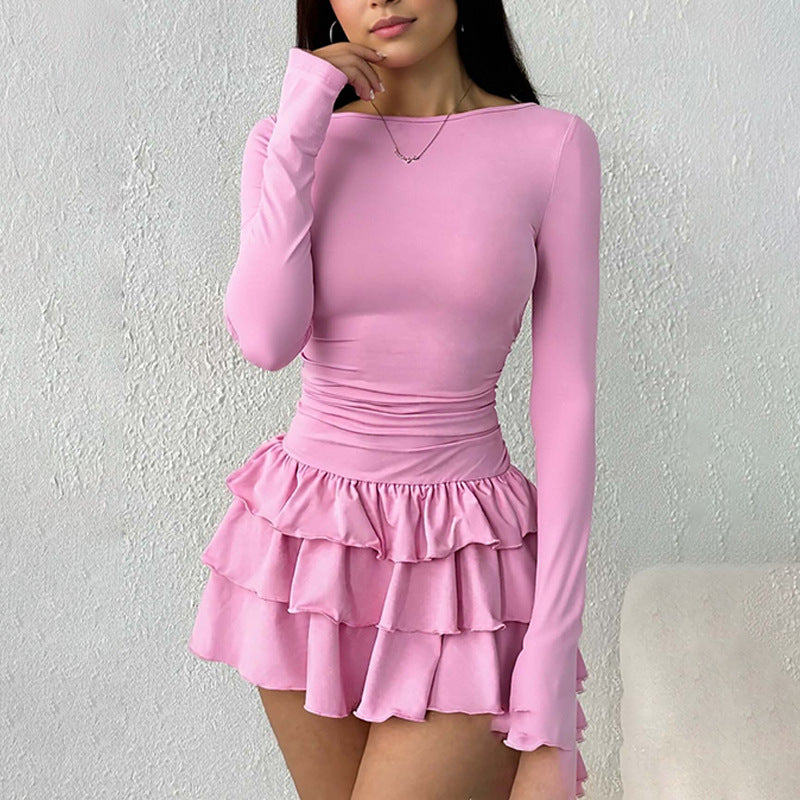 Robe mini pour femme avec un ourlet à volants volumineux et des manches longues Levoire