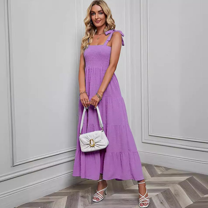 Robe Maxi Femme avec Bretelles Volantes et Ourlet Évasé Levoire
