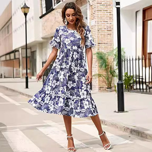 Robe midi pour femmes avec motif floral et ourlet à volants Levoire