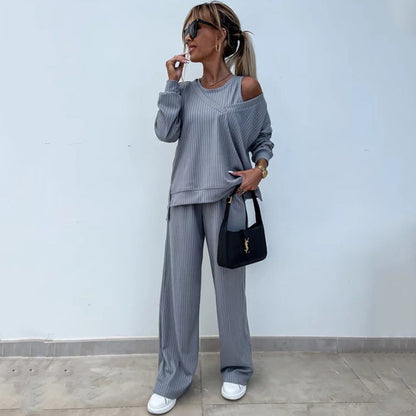 Levoire | Rennon V-ouvert chemise pantalon ensemble trois pièces Gris