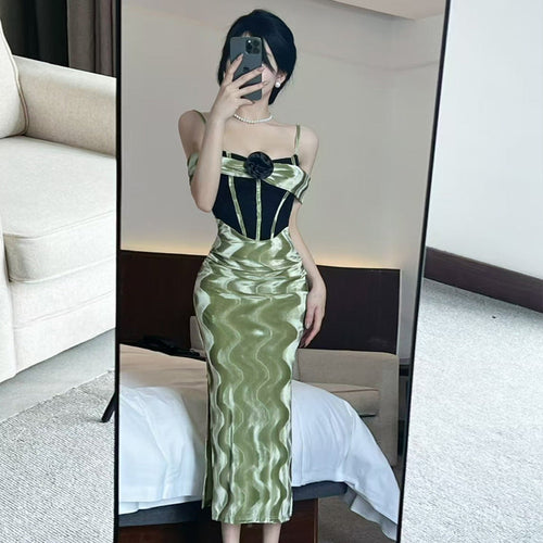 Levoire | Sexy Patchwork À Manches Longues Bodycon Robe Glissante