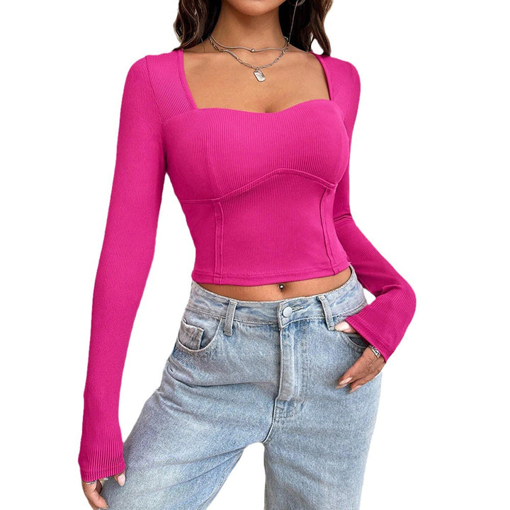 Chemise à manches longues cropped pour femmes avec décolleté carré et texture côtelée raffinée Levoire