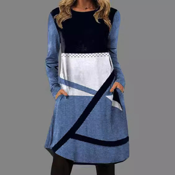 Levoire | Rennokas Print Col Rond Manches Longues Robe Poche