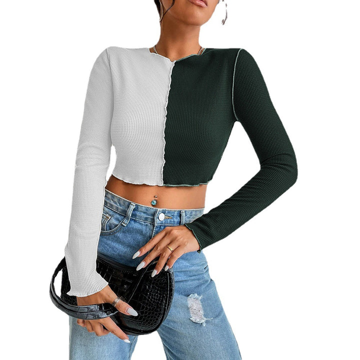 Chemise femme à manches longues cropped avec deux couleurs et design en rib tendance Levoire