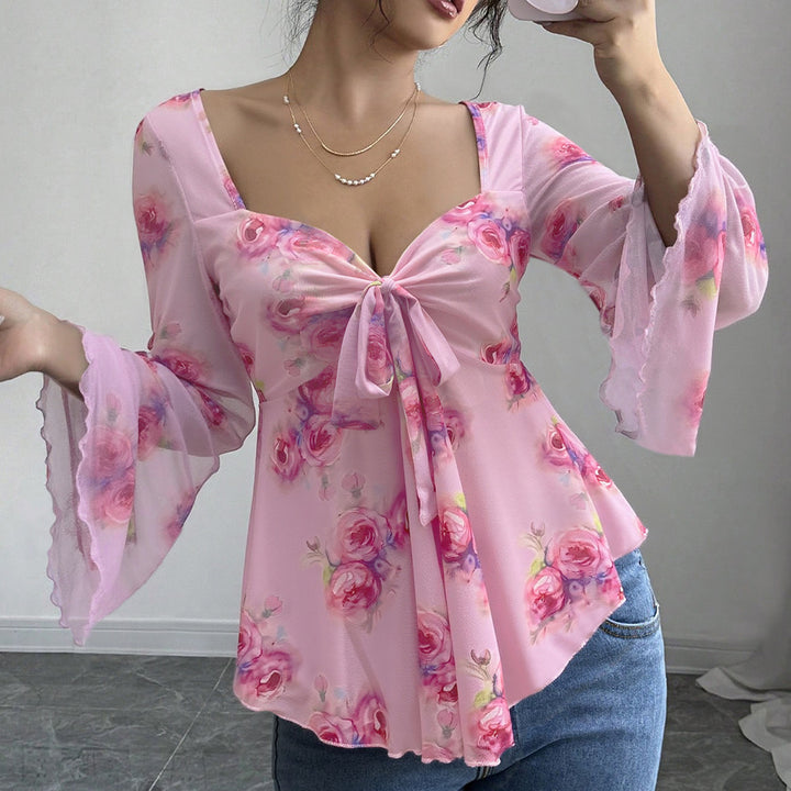 Blouse fluide pour femmes avec motif floral et nœud ludique Levoire