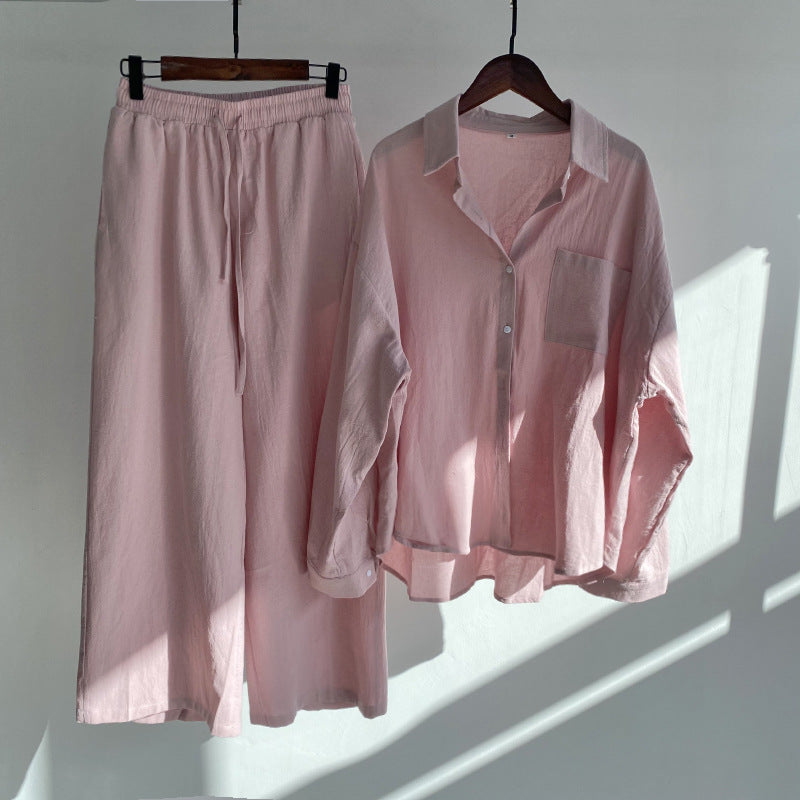 Levoire | Ensemble Chemise Coton Lin Et Pantalon Taille Haute Rosa