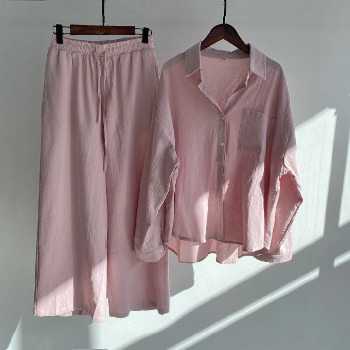 Levoire | Ensemble Chemise Coton Lin Et Pantalon Taille Haute Rosa
