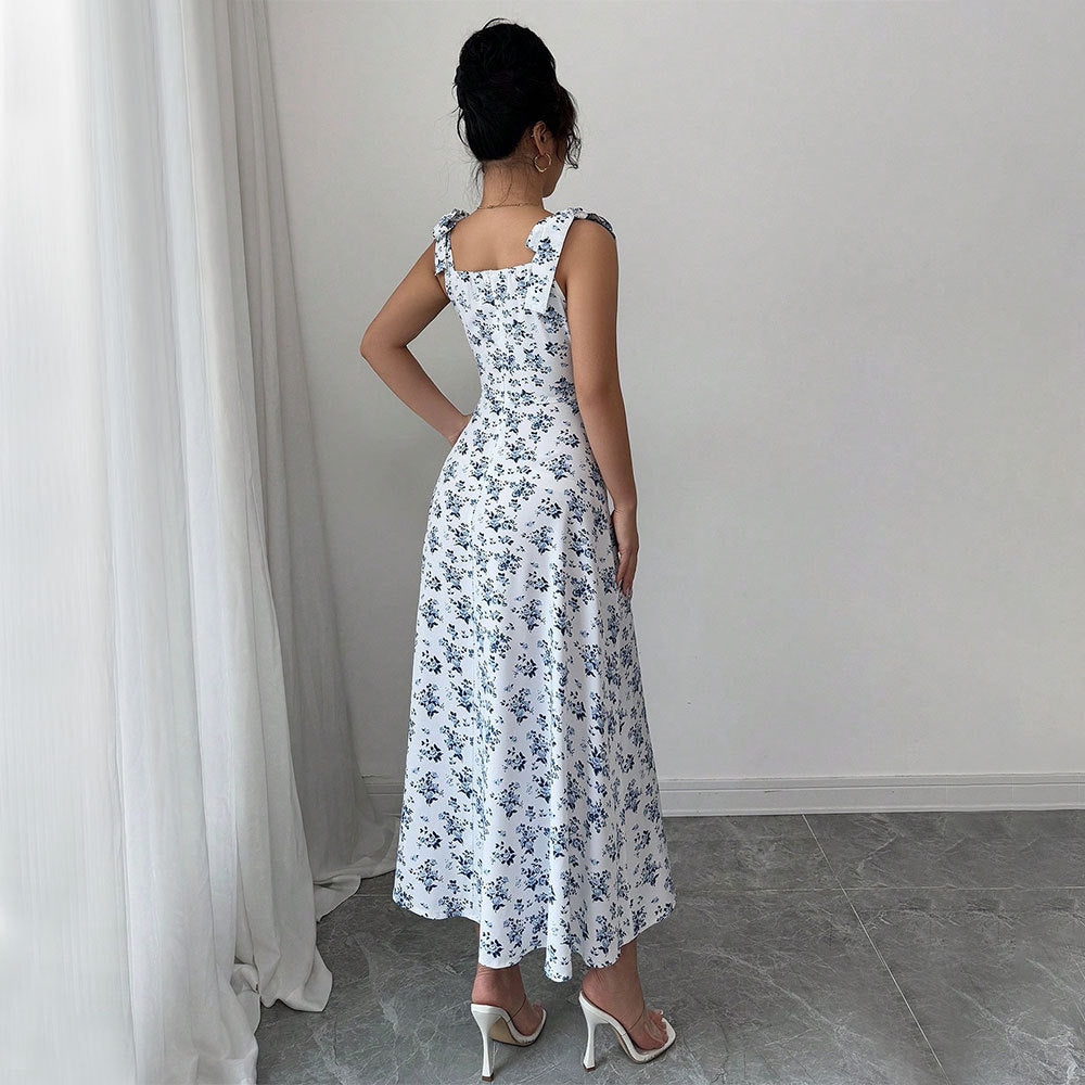 Robe maxi pour femmes avec motif floral et fente flatteuse Levoire