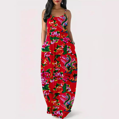 Levoire | Relaxing summer print Add pockets Lörppö Handle Long skirt Rot