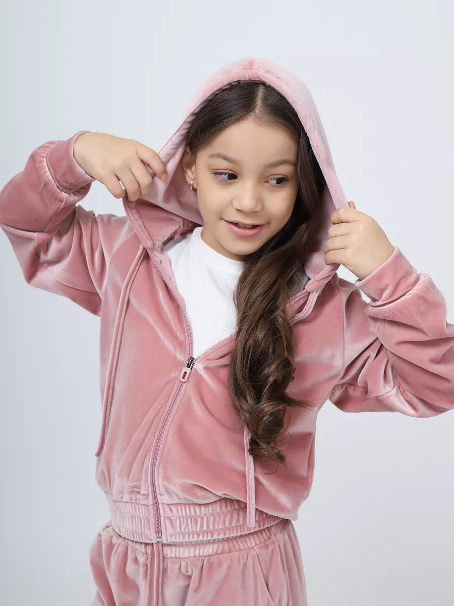 Levoire | Confortable ensemble de sport pour filles en chapeau en velours et sweat-shirt Rosa