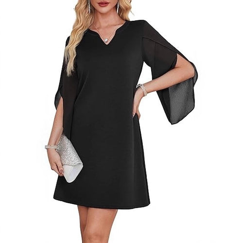 Robes femme à col en V avec manches transparentes Levoire