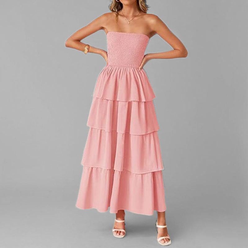 Robe maxi femme avec design à épaule dénudée et jupe volumineuse à volants Levoire