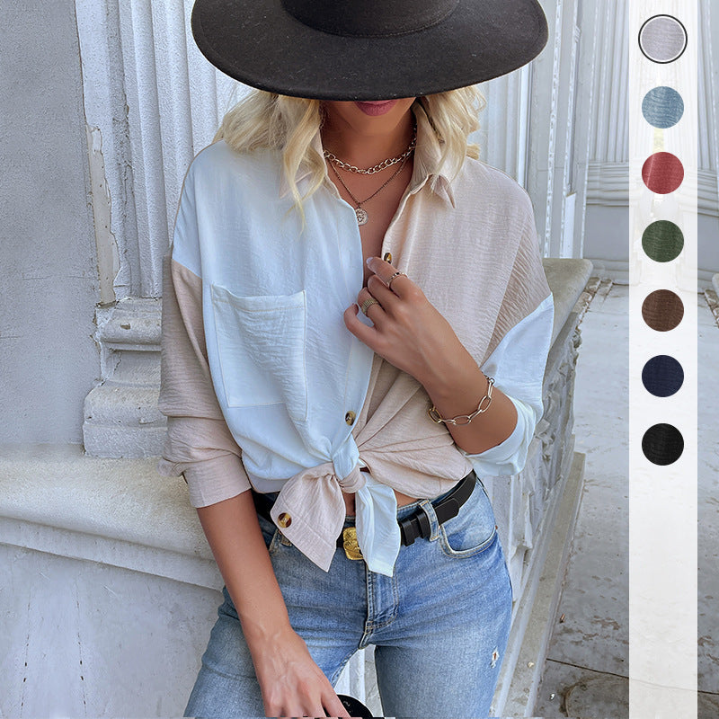Chemise blouse oversize pour femmes avec deux designs de couleur et détails de boutons à la mode Levoire