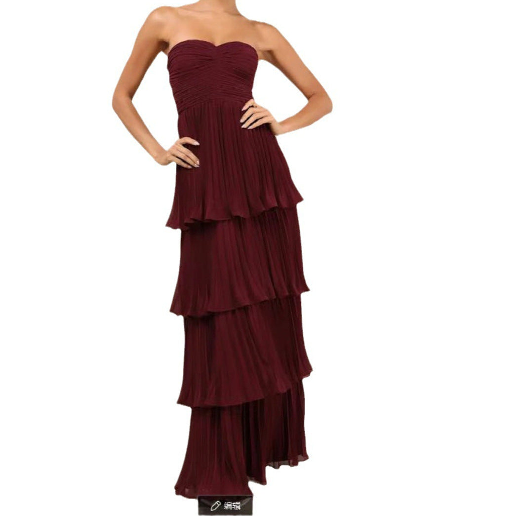 Robe maxi formelle pour femme avec jupe plissée en couches et décolleté en forme de cœur Levoire