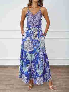 Robe maxi femme avec motif floral et poches latérales Levoire