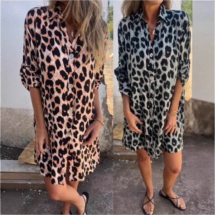 Robe chemise pour femmes en imprimé léopard tendance Levoire