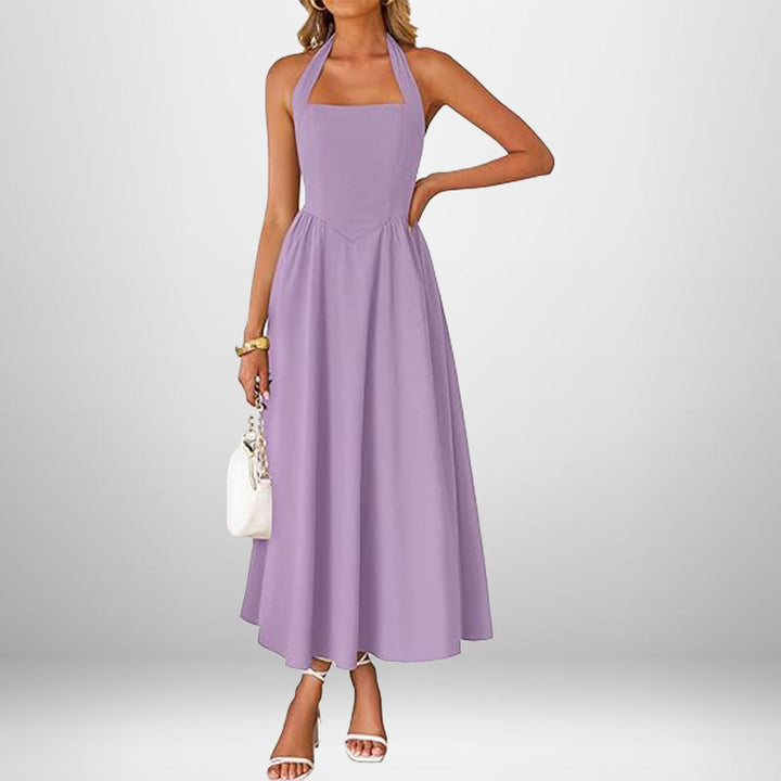 Robe maxi pour dames avec col halter décolleté et jupe fluide Levoire