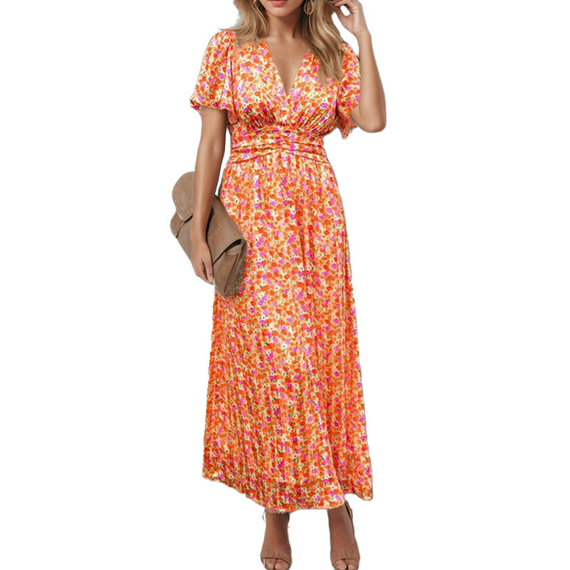 Robe maxi fluide pour femme avec design floral et décolleté en V Levoire