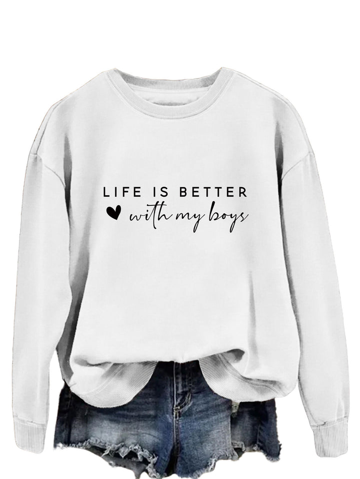 Pull femme confortable à col rond avec impression inspirante Levoire