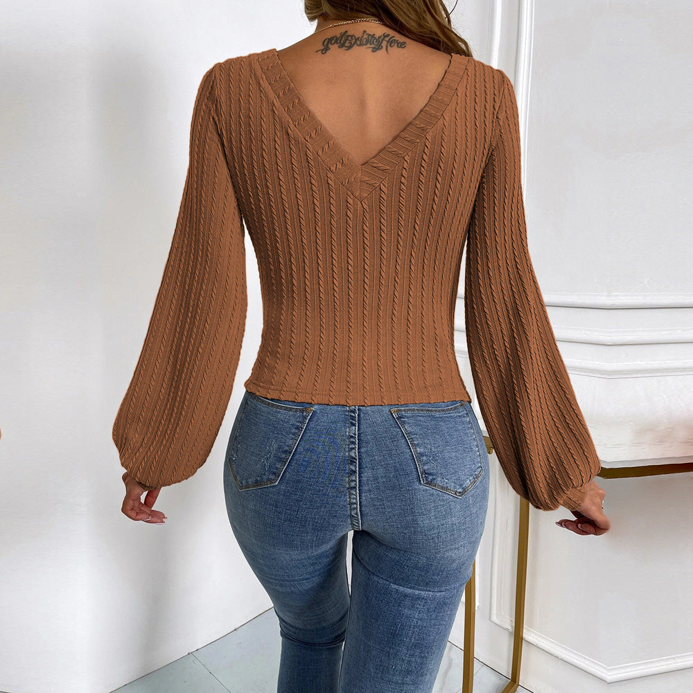 Body en tricot pour femme avec décolleté en V et élégantes manches bouffantes Levoire
