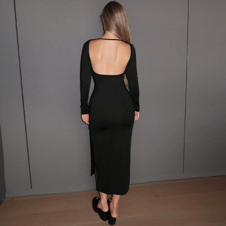 Robe midi à manches longues pour femmes avec fente élégante et coupe près du corps Levoire