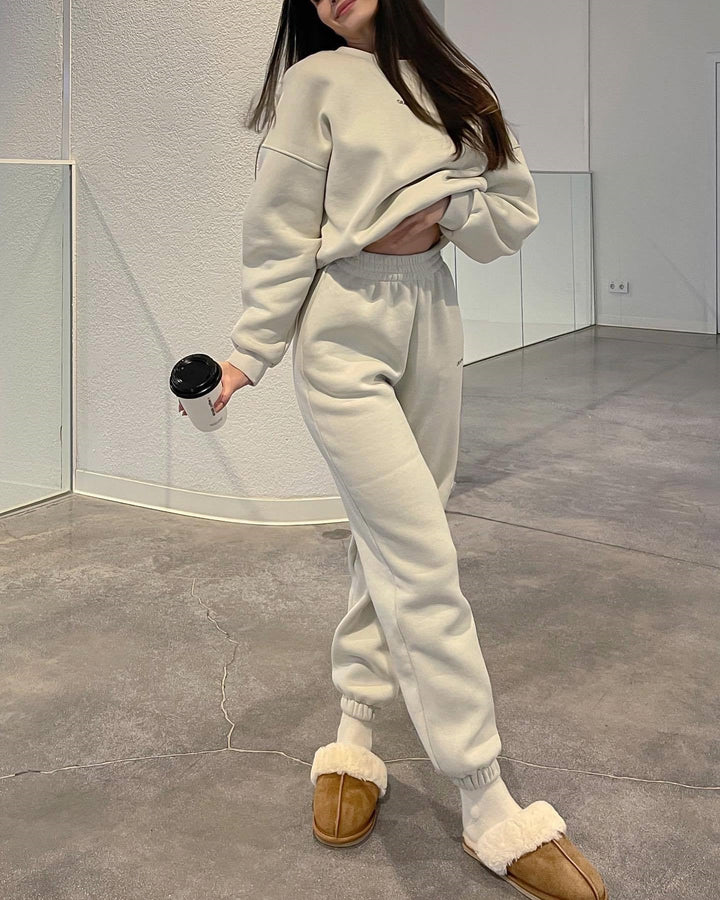 Levoire | Ensemble de sweat-shirt décontracté stylé à la mode à deux pièces Blanc