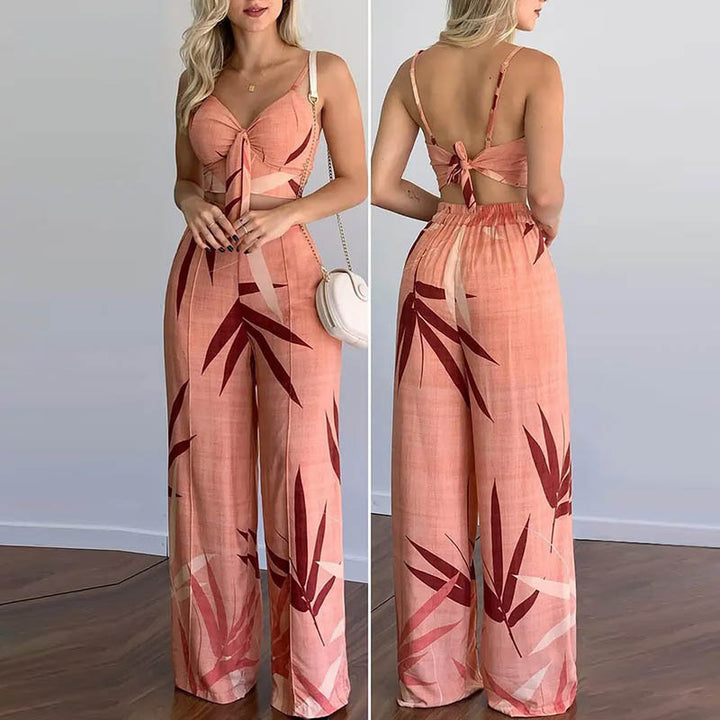 Ensemble Élégant Femme avec Combinaison de Haut Court et Pantalons Amples Levoire
