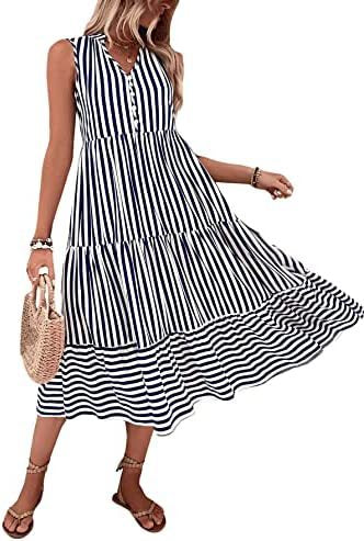 Robe midi femme avec motif rayé et patte de boutonnage Levoire